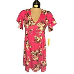 Uncle Frank Anthropology Pink Floral Empire Waist Dress Flutter Sleeve  XS NEW